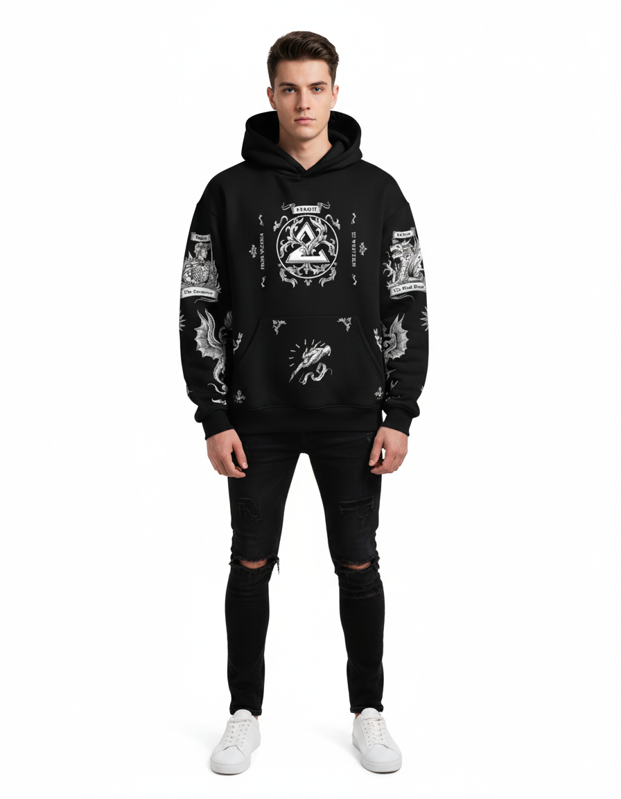 black & white printed zen z hoodie