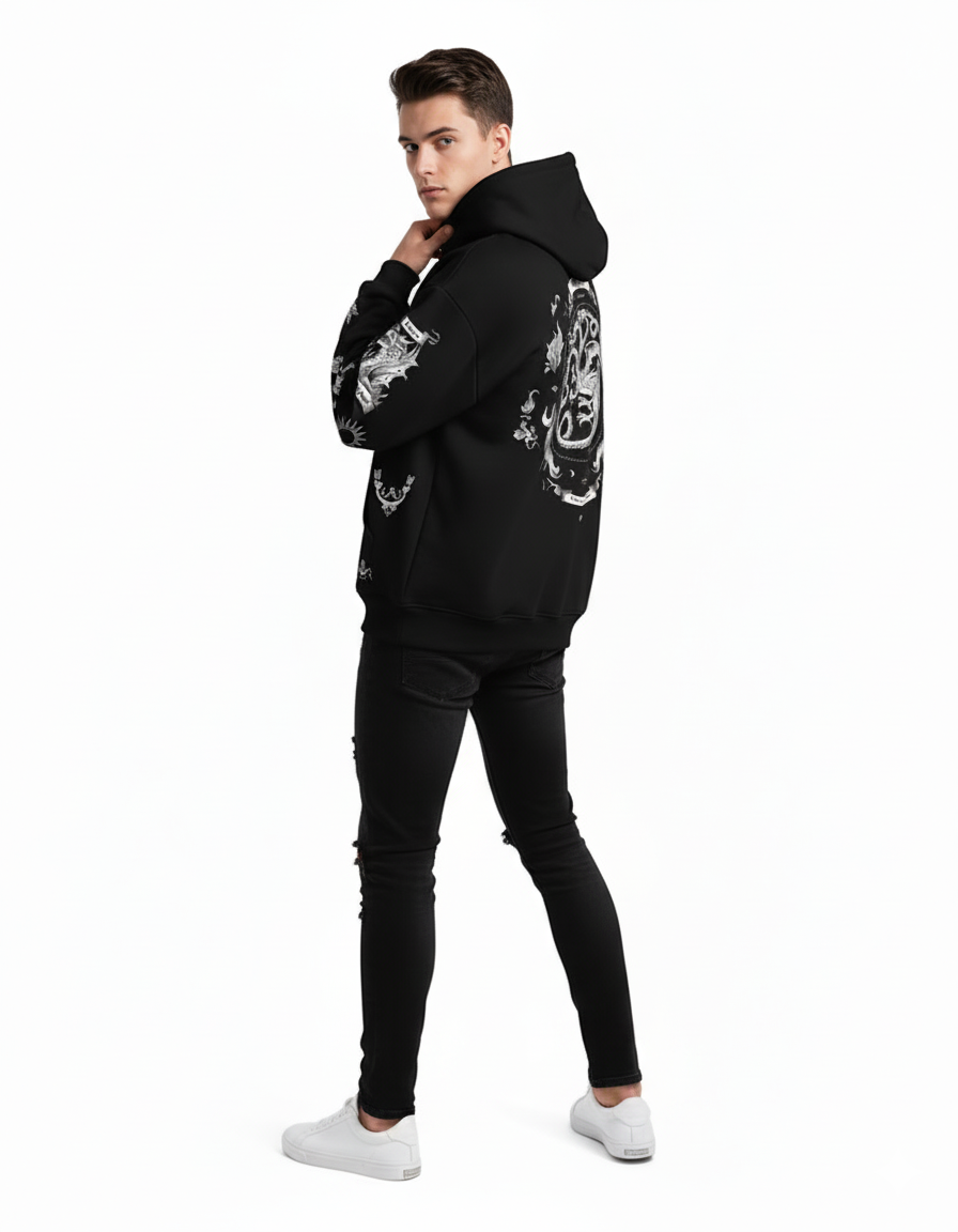 black & white printed zen z hoodie